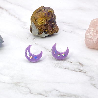 Lavender Mini Crescent Moon Stud Earrings Stargazer Goods