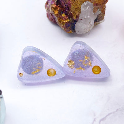 Purple Iridescent Gold Flake Ouija Planchette Stud Earrings | Stargazer Goods