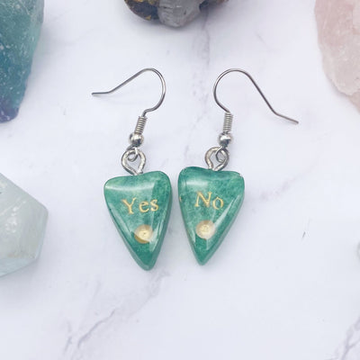 Green and Gold Ouija Planchette Wire hook Earrings | Stargazer Goods