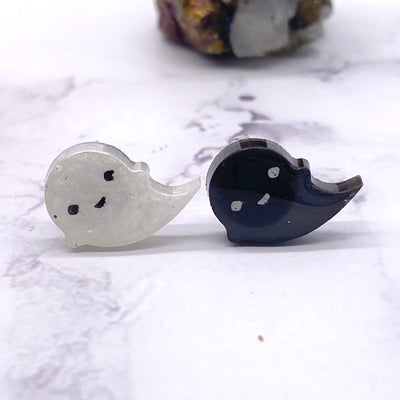 White and Black Ghost Tiny Stud Earrings | Stargazer Goods