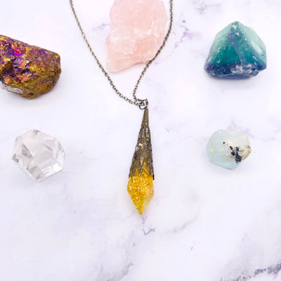 Gold Flake ornate Pendulum Necklace | Stargazer Goods