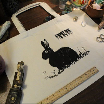 Black Rabbit Hand Screen Printed Tote Bag Stargazer Goods