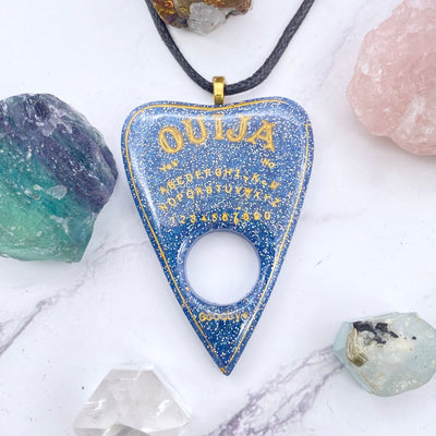 Blue Holographic Glitter Ouija Planchette Necklace Stargazer Goods