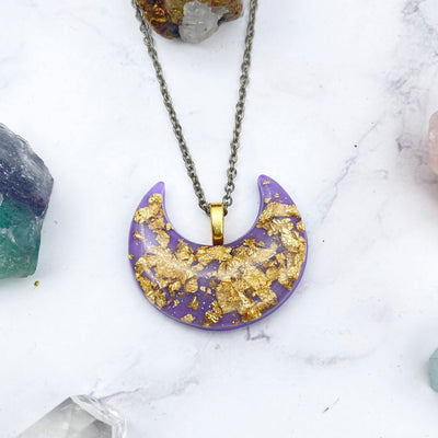 Purple and Gold Flake Moon Necklace | Stargazer Goods