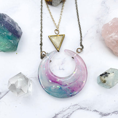 Purple Moon and Triangle layered Necklace Stargazer Goods