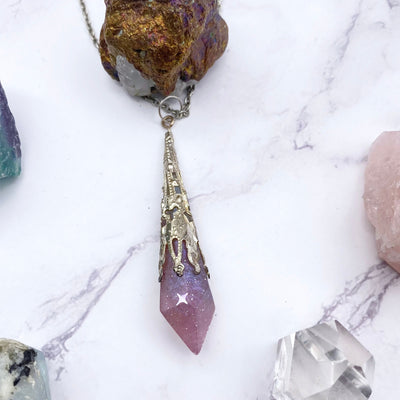 Pastel Pink and Green Holographic Star ornate Pendulum Necklace | Stargazer Goods