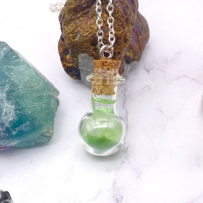 Green Small Flask Glass Bottle Necklace | Stargazer Goods