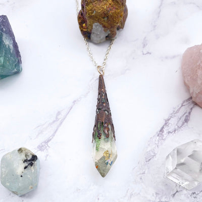 Floral Gold Leaf Iridescent ornate Pendulum Necklace | Stargazer Goods