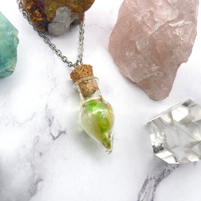 Small Pointed Green Leaf Glass Bottle Necklace | Stargazer Goods
