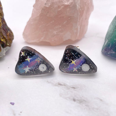 Black Space Galaxy Ouija Planchette Stud Earrings Stargazer Goods