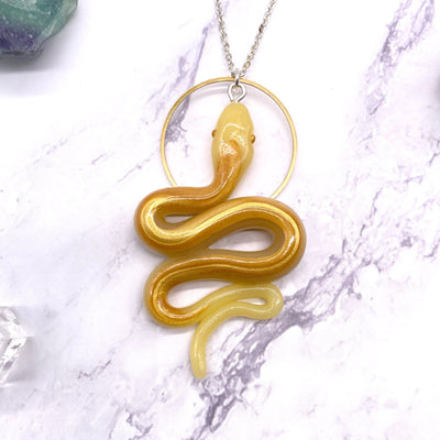 Yellow Gold Snake Polymer clay Necklace Cottage Core Kawaii Pastel Goth witch wicca forest witch reptile BOHO Statement Jewelry