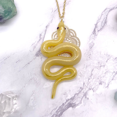 Yellow Gold Snake Polymer clay Necklace Cottage Core Kawaii Pastel Goth witch wicca forest witch reptile BOHO Statement Jewelry