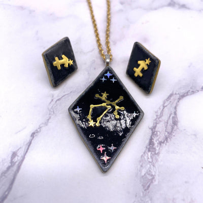 Sagittarius Horoscope Jewelry Set. Celestial Constellation 14K Gold Earrings and Necklace. Cottagecore Pastel Goth Halloween Fall Jewelry