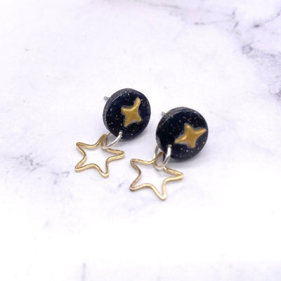 Black and gold star studs. Simplistic minimalist stud earrings. Pastel Goth Cottagecore Witch BOHO Jewelry