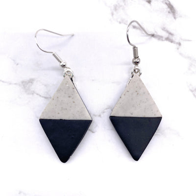 Grey and Black Diamond Shaped Polymer clay wire hook earrings. Gothic Alternative Pastel Goth BOHO minimalist Cottagecore Jewelry