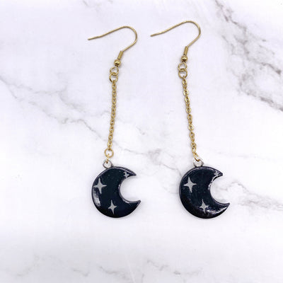 Black and White moon wire hook dangle earrings Geometric Monochromatic Celestial witchcore Earrings CottageCore Pastel Goth Earrings
