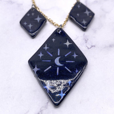 Black color shifting celestial moon jewelry Geometric Necklace Dainty BOHO bohemian CottageCore Kawaii Pastel Goth Lunar Statement necklace