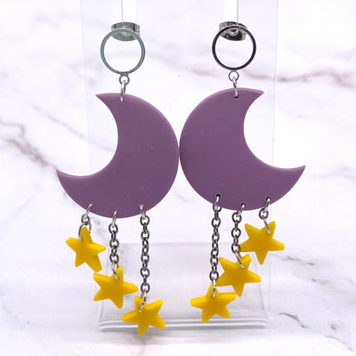 Kawaii Space Explorer Pastel Moon Earrings Celestial Cottagecore Pastel Goth Kandi Kid Purple Jewelry