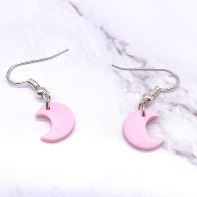 Micro Pink Crescent Moon Round Circle Dangle Earrings Cottagecore Celestial Witchcore Pastel Goth BOHO Simplistic minimalist Jewelry