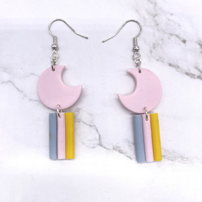 Pastel Galaxy Pink Crescent Moon Dangle Earrings Cottagecore Celestial Witchcore Pastel Goth BOHO Simplistic Kawaii Jewelry