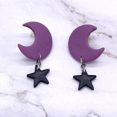 Purple Crescent Moon Stud Earrings Celestial Space Astrology witchcore Jewelry Pastel Goth Wiccan Witch Minimalist Jewelry