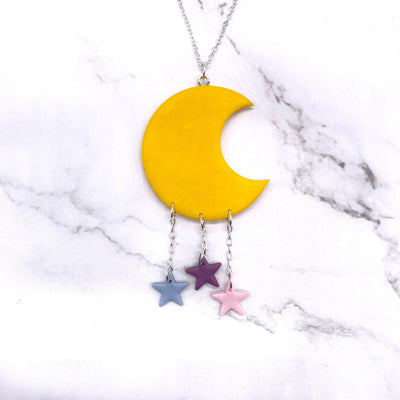 Yellow Sterling Silver  Necklace Celestial Cottagecore Pastel Goth Kawaii Kandi Kid Space Pop Pastel Moon Jewelry