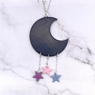 Black Sterling Silver Necklace Celestial Cottagecore Pastel Goth Kawaii Kandi Kid Space Pop Pastel Moon Jewelry