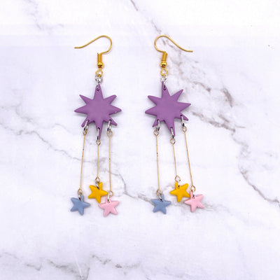 Purple Rainbow Starburst Dangle Earrings Cottagecore Celestial Witchcore Pastel Goth BOHO Simplistic Kawaii Pastel Galaxy Jewelry