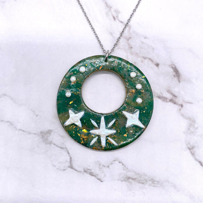 Green Abstract Round Celestial Star Necklace Cottagecore Witchcore Pastel Goth BOHO Simplistic minimalist Jewelry