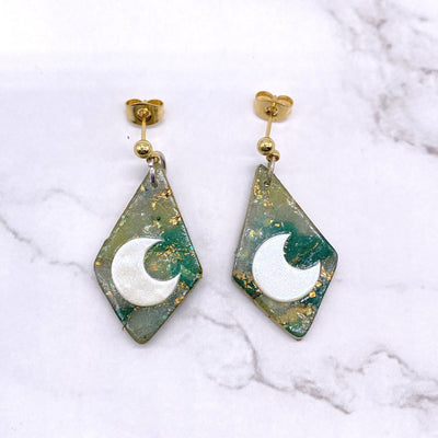 Celestial Moon Dangle Stud Earrings Cottagecore Forest Hedge Witch Pastel Goth BOHO Simplistic minimalist Brass Jewelry