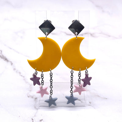 Kawaii Space Explorer Pastel Moon Earrings Celestial Cottagecore Pastel Goth Kandi Kid Yellow Jewelry