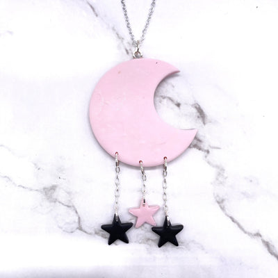 Pink Sterling Silver  Necklace Celestial Cottagecore Pastel Goth Kawaii Kandi Kid Space Pop Pastel Moon Jewelry