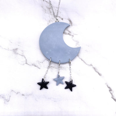 Blue Sterling Silver Necklace Celestial Cottagecore Pastel Goth Kawaii Kandi Kid Space Pop Pastel Moon Jewelry