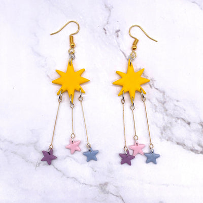 Yellow Rainbow Starburst Dangle Earrings Cottagecore Celestial Witchcore Pastel Goth BOHO Simplistic Kawaii Pastel Galaxy Jewelry
