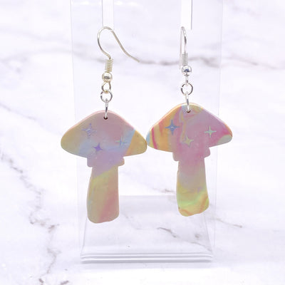 Polymer Clay Mushroom Dangle Earrings. Psychedelic Tie Dye Shroom Jewelry. Spring Gift for cottagcore witchcore women