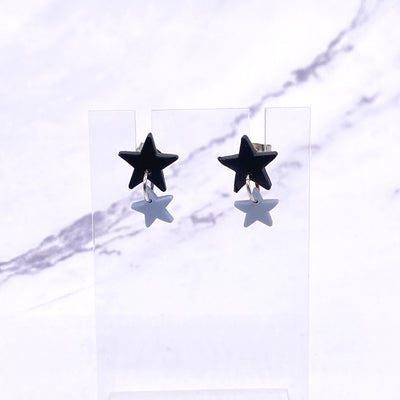 Black and Blue Small Star Dangle Stud Earrings. Mini Celestial Astrology Jewelry. Pastel Goth Wiccan Witch BOHO Polymer Clay Studs.
