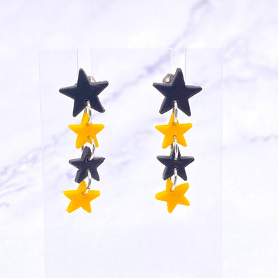 Falling Star Earrings. Black and Yellow Star Dangle Stud Earrings. Mini Celestial Astrology Jewelry. Pastel Goth Wiccan Witch BOHO