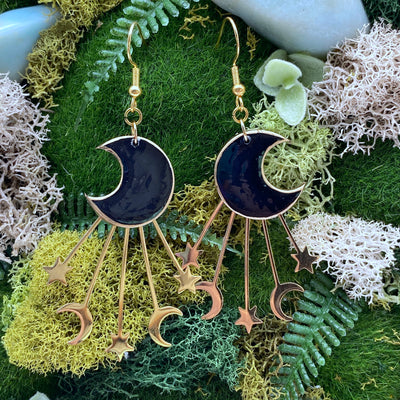Black Gold Moon wire hook earrings Geometric Celestial Witchcore Lunar Dainty Cottage Core Pastel Goth Jewelry