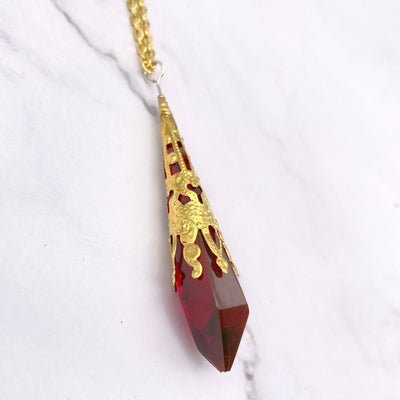 Blood Red Pendulum Necklace | Witch Dowsing Divination Jewelry