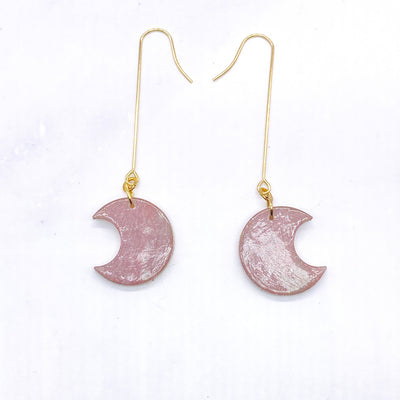 Pink Celestial Crescent Moon Dangle Earrings | Cottagecore Witchcore Pastel Goth BOHO Simplistic minimalist Jewelry