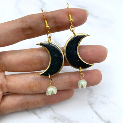 Black Moon Lily of the Valley Dangle Earrings