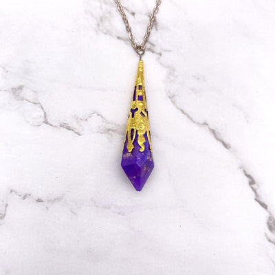 Purple Gold Pendulum necklace. Divination Celestial Galaxy Jewelry Tool