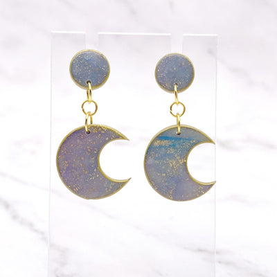 Celestial Pastel Moon Dangle Stud Earrings
