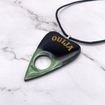 Black Green Chrome Dipped Ouija Planchette Necklace