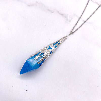 Celestial Blue Resin Pendulum Necklace | Witch Dowsing Divination Jewelry
